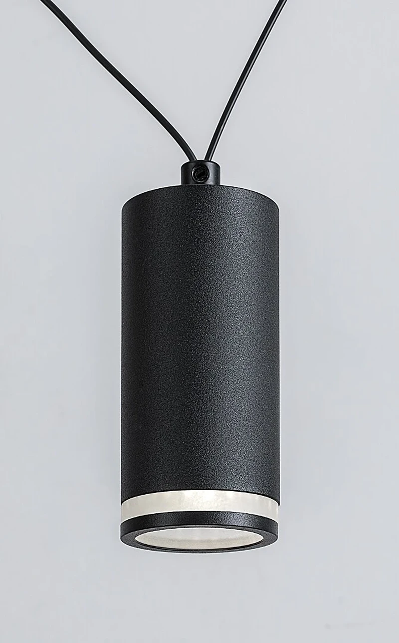 Senobia – модерен LED пендел в черно с бели абажури, 4×GU10, 300–3200мм
