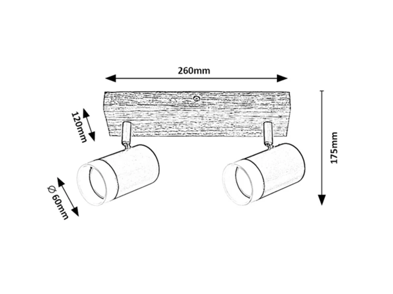 Toras – двоен LED спот в дъб с черни абажури, 260×120мм, 2×GU10, IP20