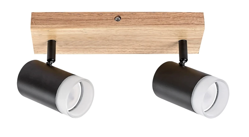 Спотове Toras – двоен LED спот в дъб с черни абажури, 260×120мм, 2×GU10, IP20