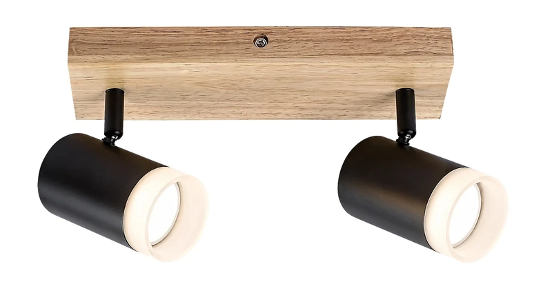 Toras – двоен LED спот в дъб с черни абажури, 260×120мм, 2×GU10, IP20