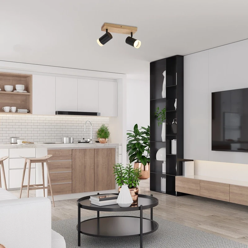 Toras – двоен LED спот в дъб с черни абажури, 260×120мм, 2×GU10, IP20