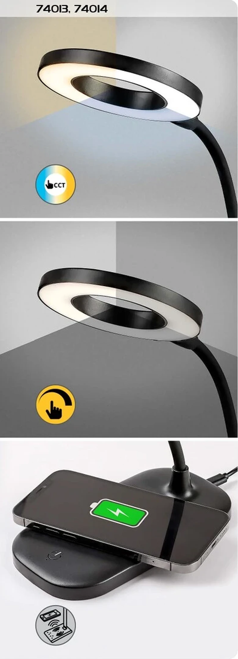 Hardin – LED настолна лампа в бяло, Ø100мм, 5W, 2700-6000K, димируема