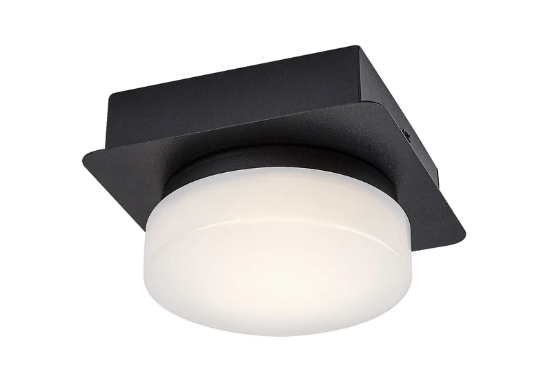 Осветление за баня Attichus – LED плафон за баня в черен мат с бял абажур, 130×130мм, 5W, 4000K