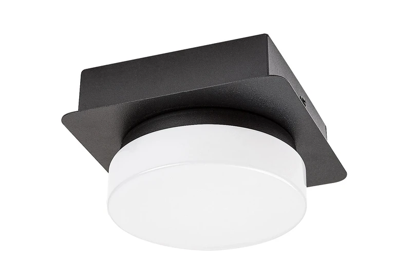 Attichus – LED плафон за баня в черен мат с бял абажур, 130×130мм, 5W, 4000K