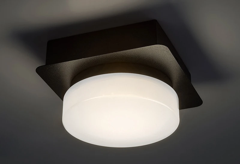 Attichus – LED плафон за баня в черен мат с бял абажур, 130×130мм, 5W, 4000K