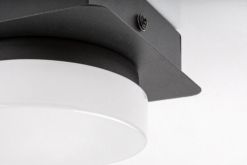 Attichus – LED плафон за баня в черен мат с бял абажур, 130×130мм, 5W, 4000K