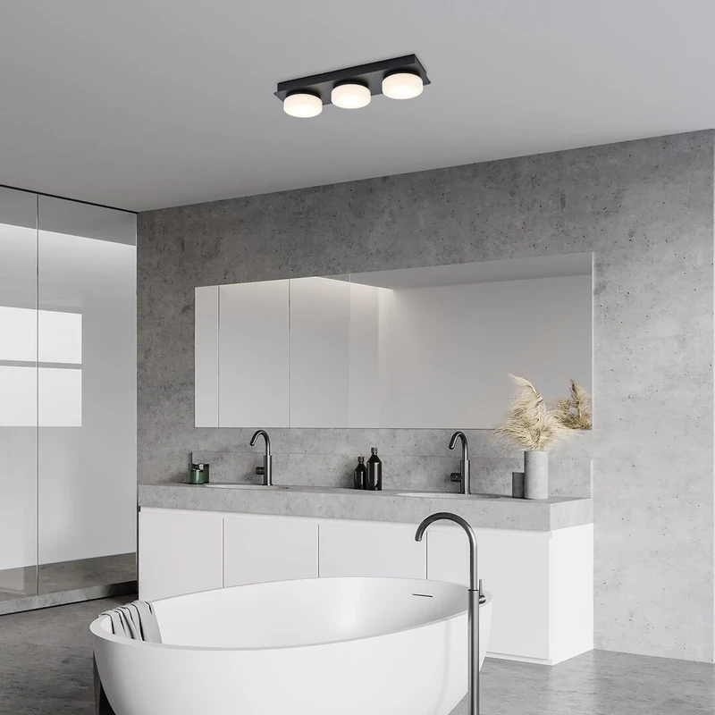 Attichus – LED плафон за баня в черен мат с бели плафони, 430мм, 18W, 4000K