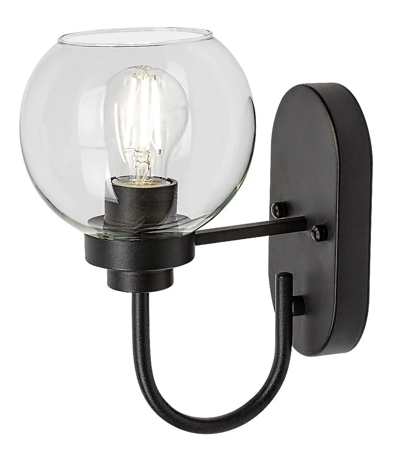 Tirina – LED аплик за баня в черен мат с прозрачно стъкло, Ø150мм, 1×E27, IP44