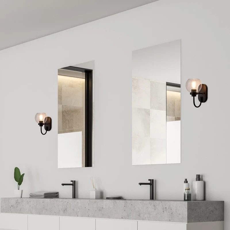Tirina – LED аплик за баня в черен мат с прозрачно стъкло, Ø150мм, 1×E27, IP44