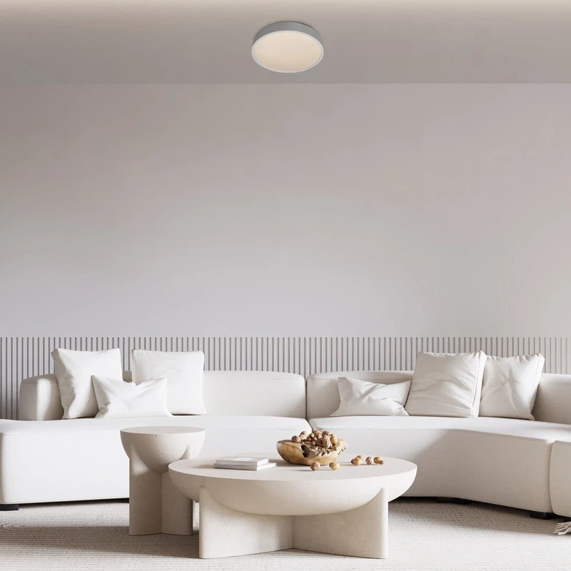 Larcia – LED плафон в сребристо с бял абажур, Ø280мм, 18W, 4000K, IP44