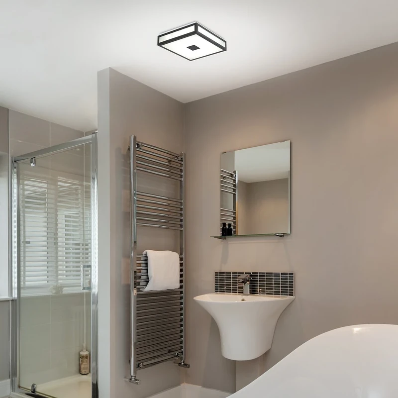 Zoya – LED плафон за баня в черно с бяло стъкло, 400×400мм, 24W, 4000K, IP44