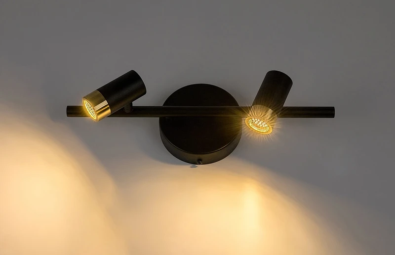 Kadir – LED аплик за баня в черно/златно, 370мм, 2×3W, 4000K, IP44