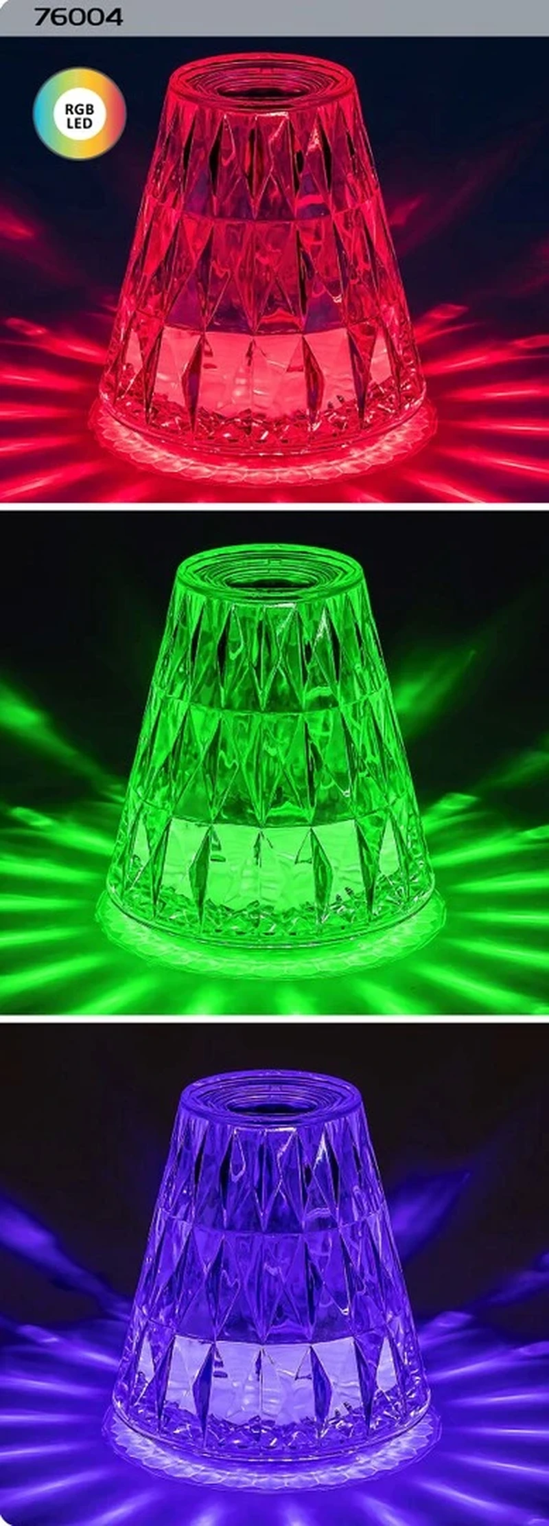 Siggy – LED настолна лампа в прозрачно, Ø110мм, 2W, 3000K, RGB