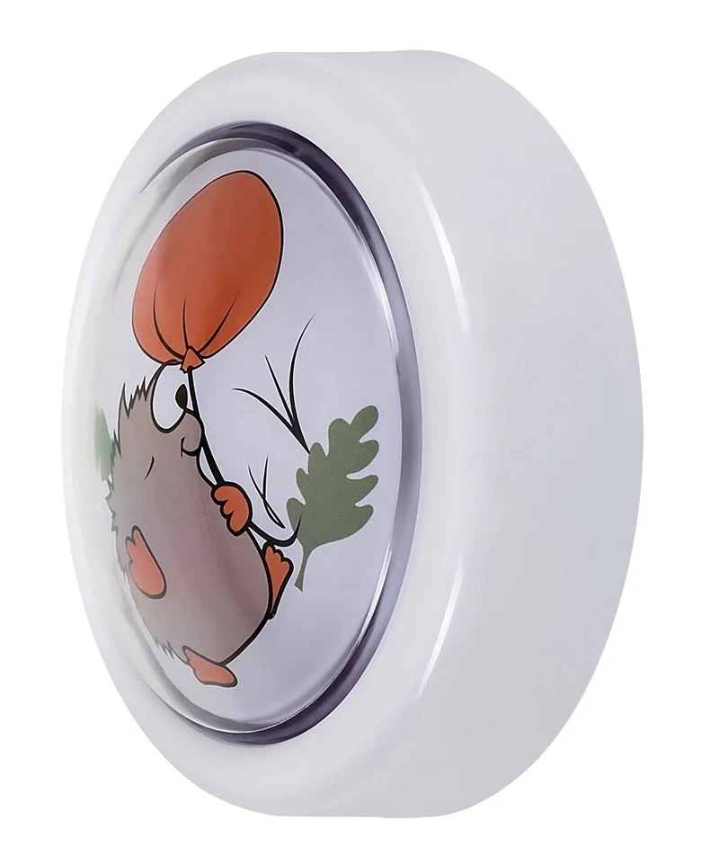 Hedgy – детски LED pushlight в бяло с многоцветен декор, Ø100мм, 0.3W, 6000K