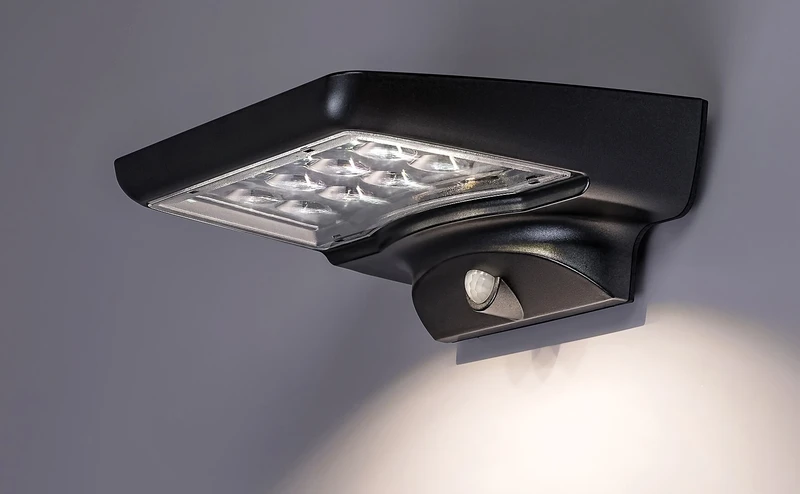 Moselle – соларна LED стенна лампа в черно с датчик за движение, 190×70мм, 300lm, 4000K, IP44