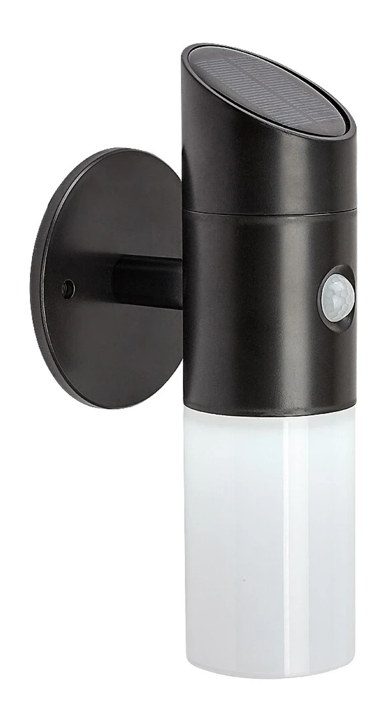 Lutto – соларна LED стенна лампа в черно с бял абажур, Ø60мм, 1W, 6500K, IP44