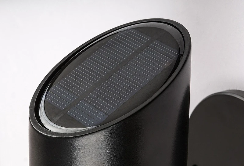 Lutto – соларна LED стенна лампа в черно с бял абажур, Ø60мм, 1W, 6500K, IP44