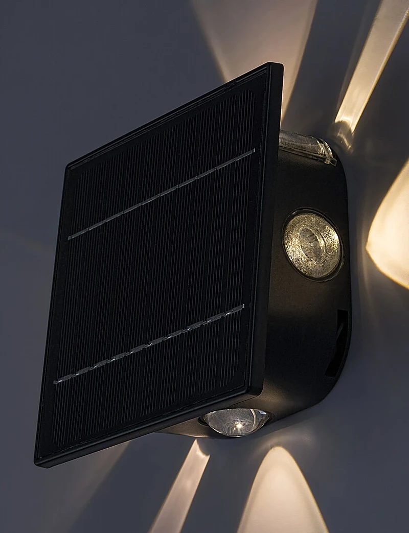 Emmen – соларна LED стенна лампа в черно, 130×130мм, 0.5W, 3000-6000K, IP54