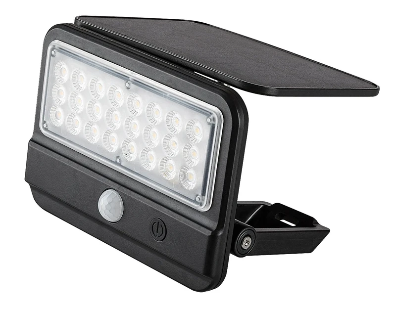 Flaxton – соларна LED стенна лампа в черно с датчик, 145×160мм, 7W, 4000K