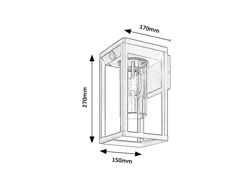 Zernest – модерен фасаден аплик в черно с датчик за движение, 150×270мм, IP54, E27