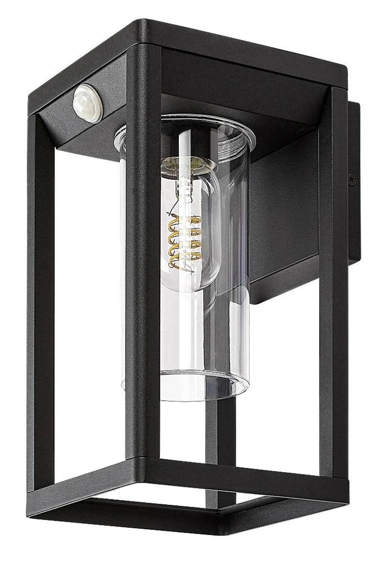Zernest – модерен фасаден аплик в черно с датчик за движение, 150×270мм, IP54, E27