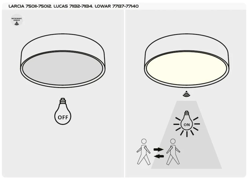 Lowar – LED плафон за тераса в бяло с датчик, Ø350мм, 24W, 3000K, IP44