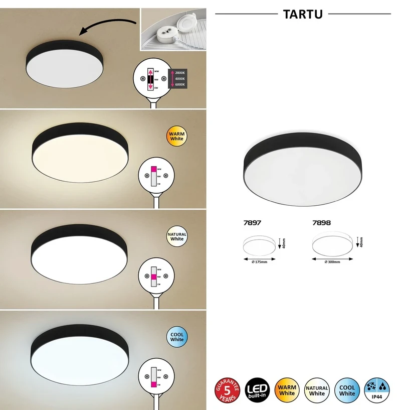 Tartu – LED плафон за тераса в черен мат, Ø300мм, 24W, 2800-6000K, IP44