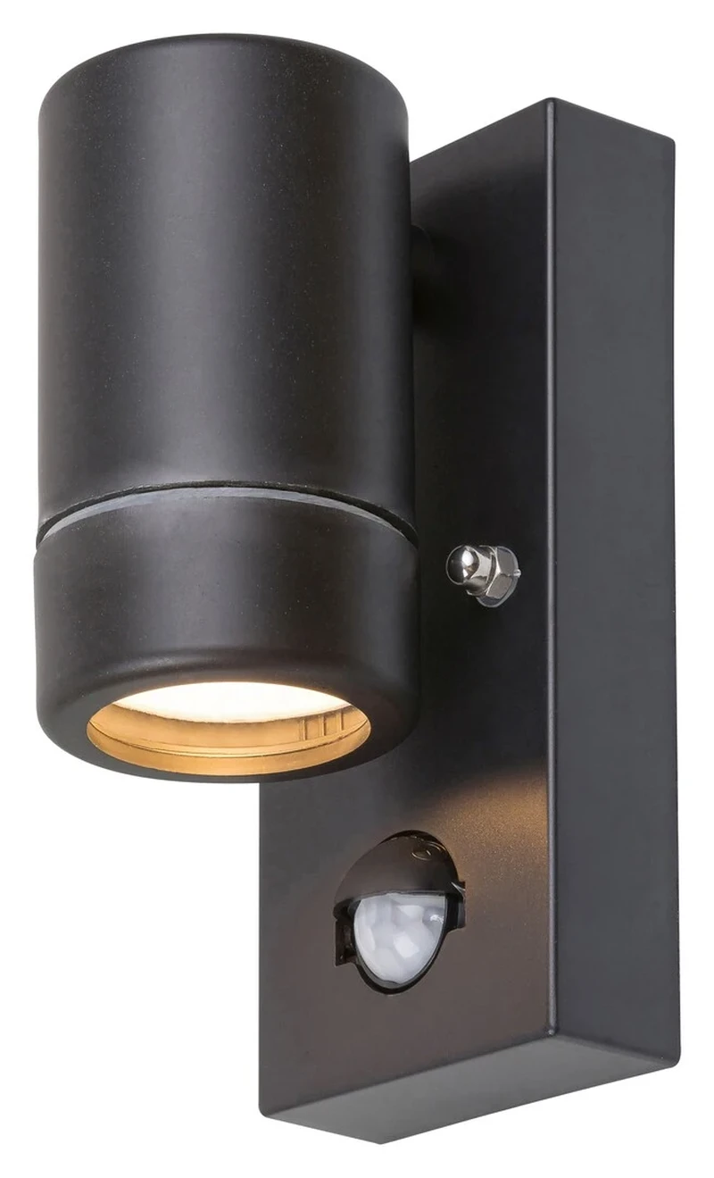 Medina – LED външен аплик в черен мат с датчик за движение, 150мм, IP44, 1×GU10